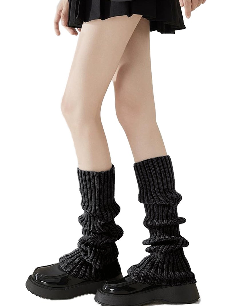 *daisysboutique* Retro Women 80s Adult Ribbed Knitted Leg Warmers Crochet Long Boot Socks for Party Dance Sports Yoga (Black, One Size) - Image 1